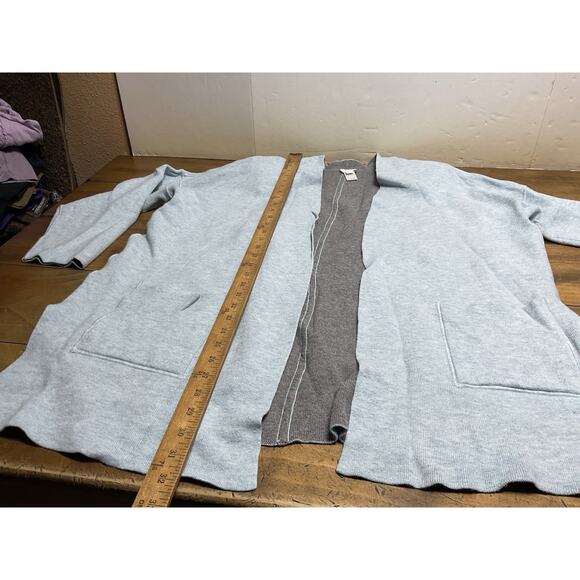 J Jill Reversible Blue/Gray Long Open Front Cardigan Sweater Size XL - Picture 8 of 12
